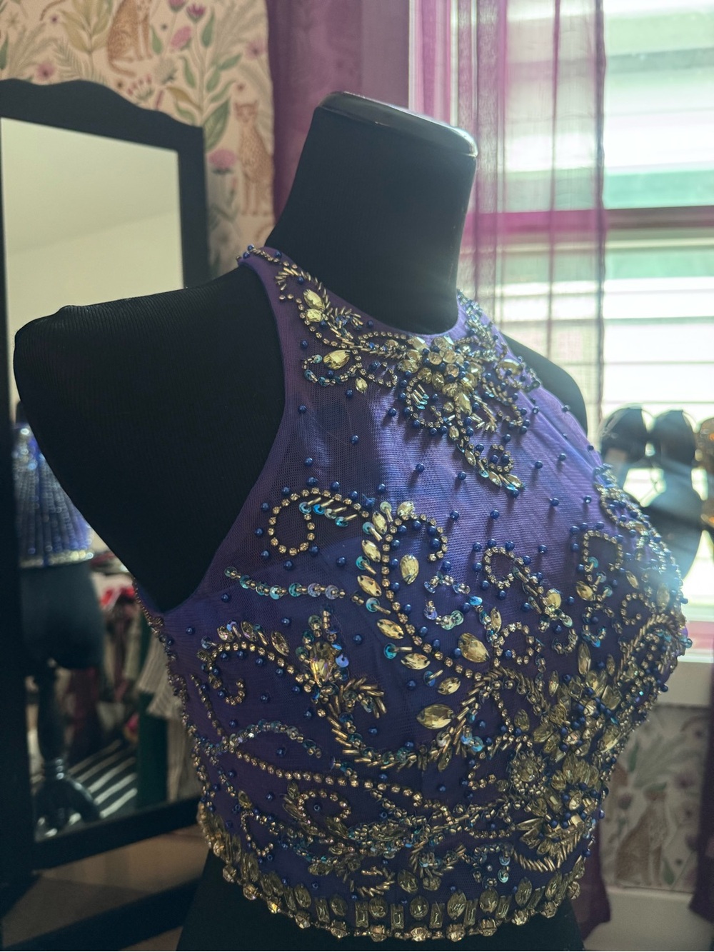 Elegant Beaded Purple Halter Top
